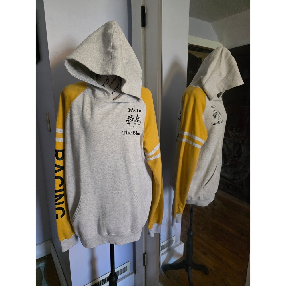 Jerzees NuBlend Racing Hoodie Womens Large Gray Yellow New‎ Without Tag